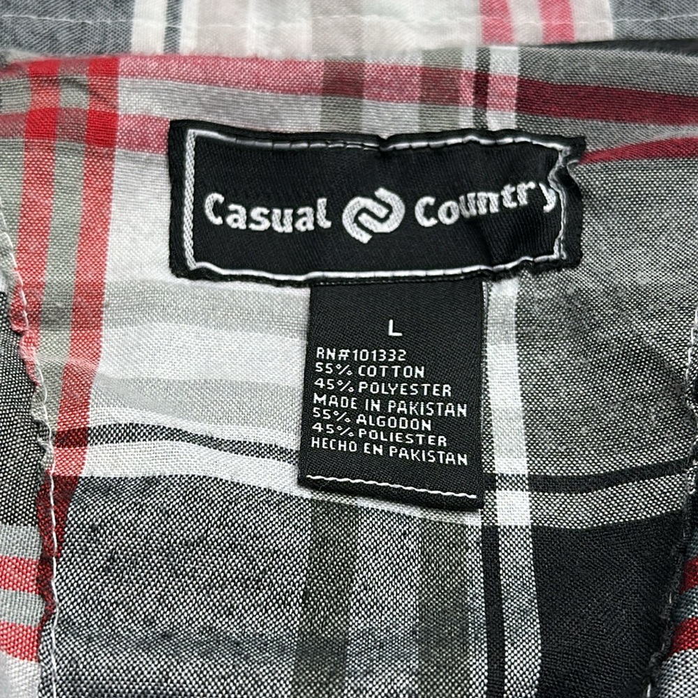 Casual Country Shirt Mens L Black White Plaid Western Snap Short Sleeve Pockets - Picture 3 of 6